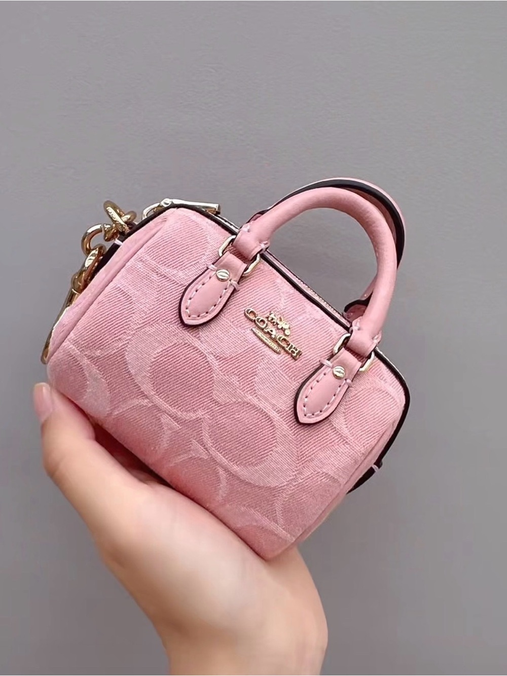 Coach Mini Rowan Bag Charm In Signature pink Denim